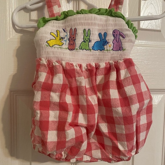 Smocked Gingham Bunny Romper - Picture 3 of 7